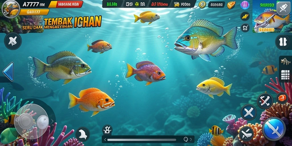 Screenshot A7777 menampilkan gameplay tembak ikan yang seru dan menantang.