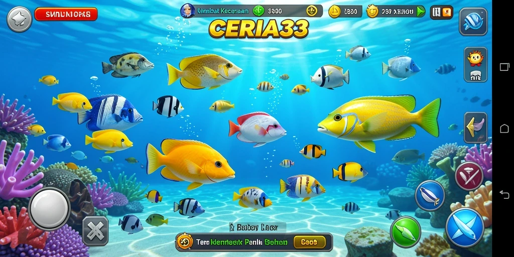 Tampilan screenshot CERIA33 menunjukkan aksi menembak ikan yang seru.