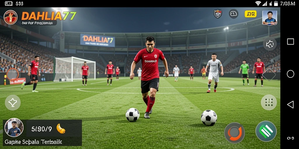 Tampilan gameplay DAHLIA77 dengan aksi sepak bola yang mendebarkan.