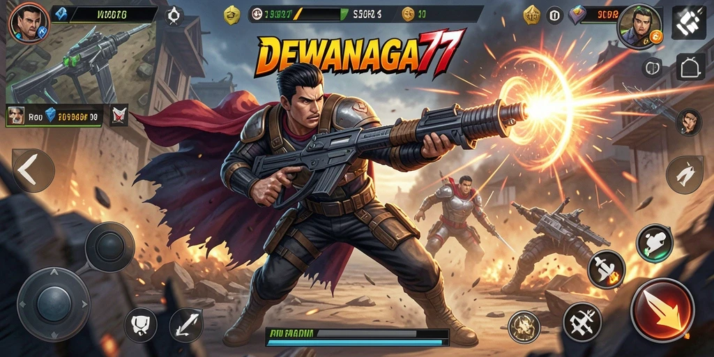 Tampilan gameplay penuh aksi DEWANAGA77 dengan pertarungan yang intens.