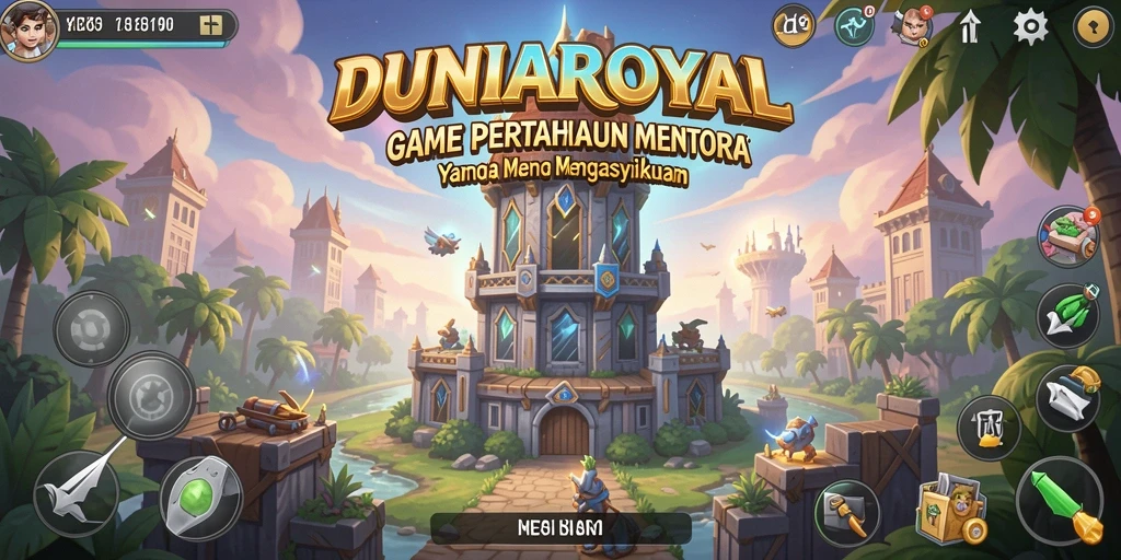 Tampilan gameplay DUNIAROYAL dengan aksi menara bertahan.