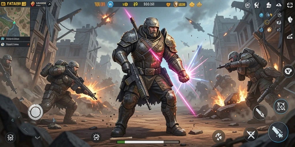 Screenshot utama FATCAI99 yang menampilkan aksi pertempuran Battle Royale.