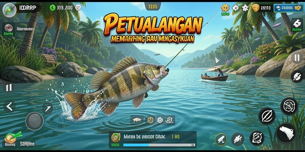 Gameplay seru IDRRP saat melakukan memancing di danau yang indah.