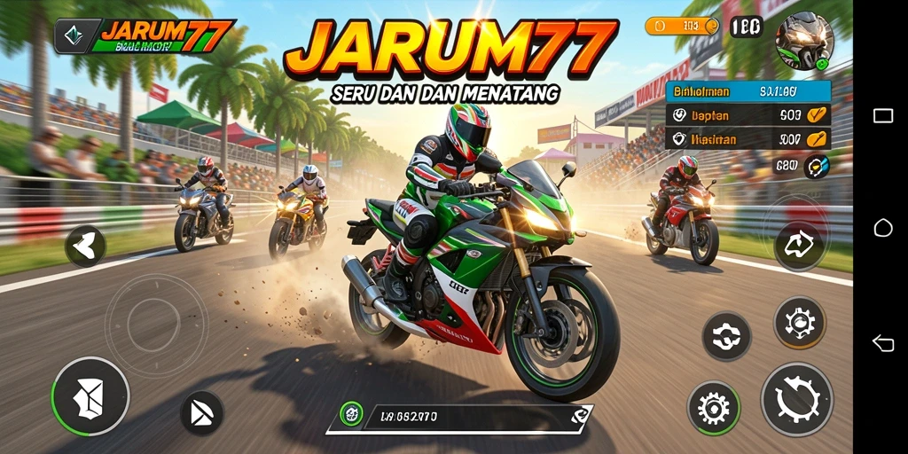 Gameplay balapan motor seru di JARUM77 yang menantang.