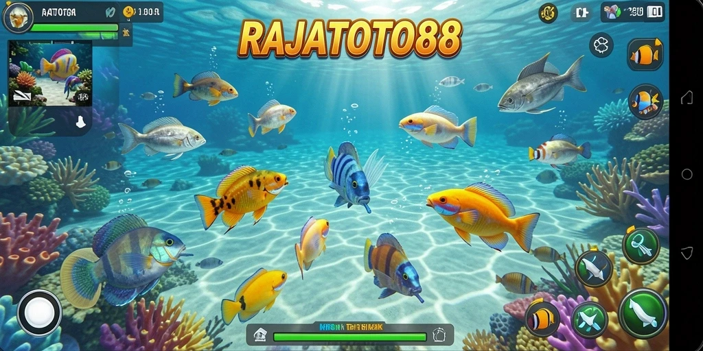 Tangkapan layar gameplay RAJATOTO88 menampilkan aksi menembak ikan yang intens.