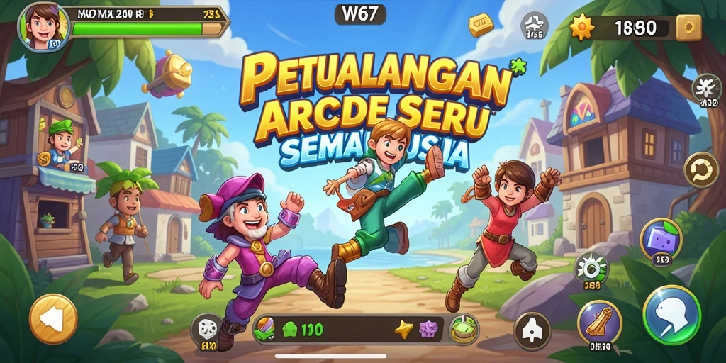 Tangkapan layar W67 menampilkan aksi penuh warna dalam gameplay Arcade yang seru.