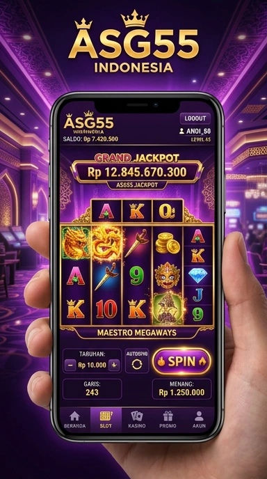 Tampilan aplikasi asg55 dengan berbagai kategori yang teratur.